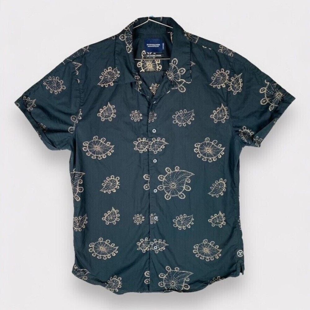 Scotch & Soda Men's Shirt Short Sleeve Button Down Casual Black Hawaiian Size L - Picture 3 of 6